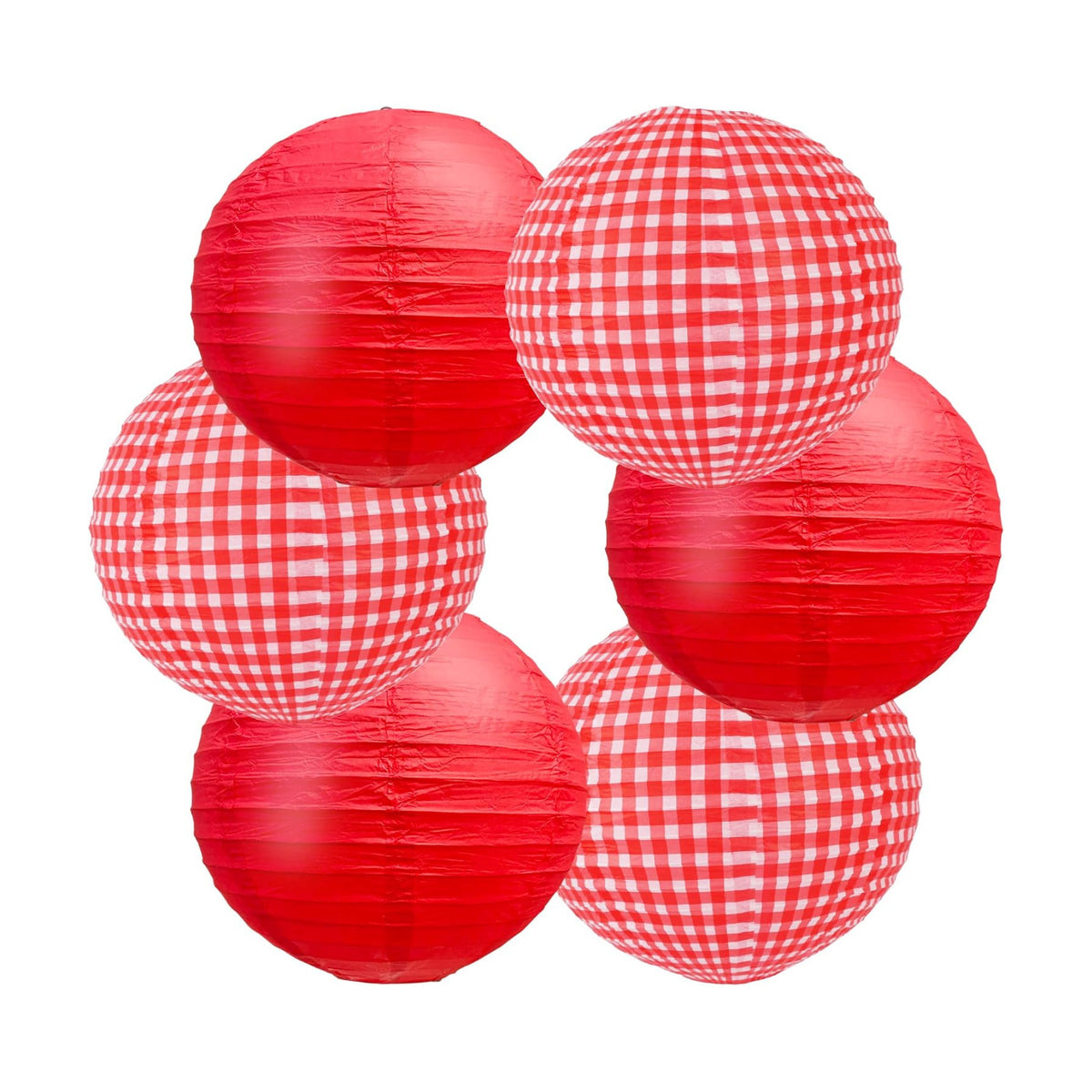BEISHIDA 12Inch Red Plaid Paper Lanterns Hanging Round Chinese Lantern