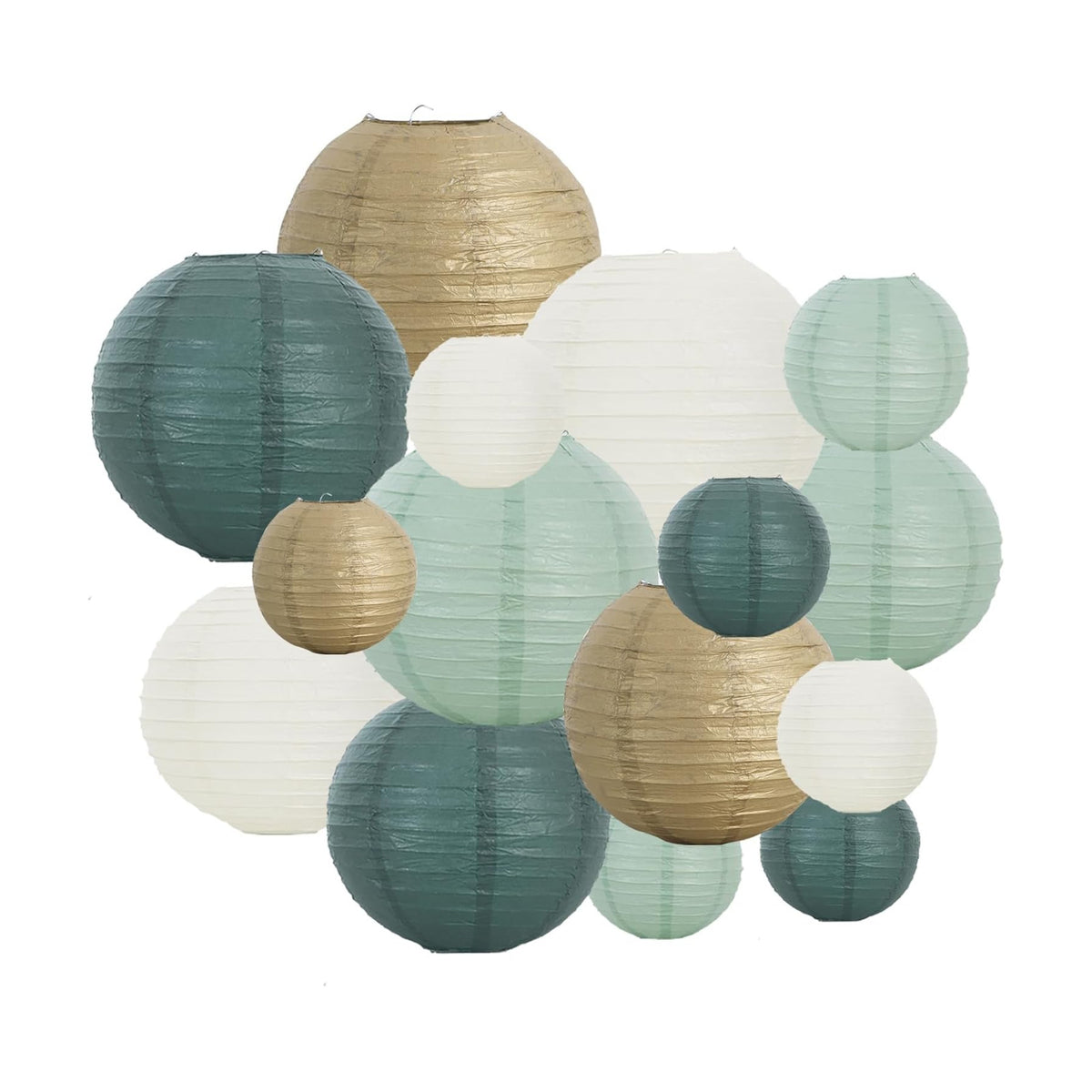 BEISHIDA Sage Green Gold Paper Lanterns 16Pcs 6/8/10Inch Round Chinese Lamp