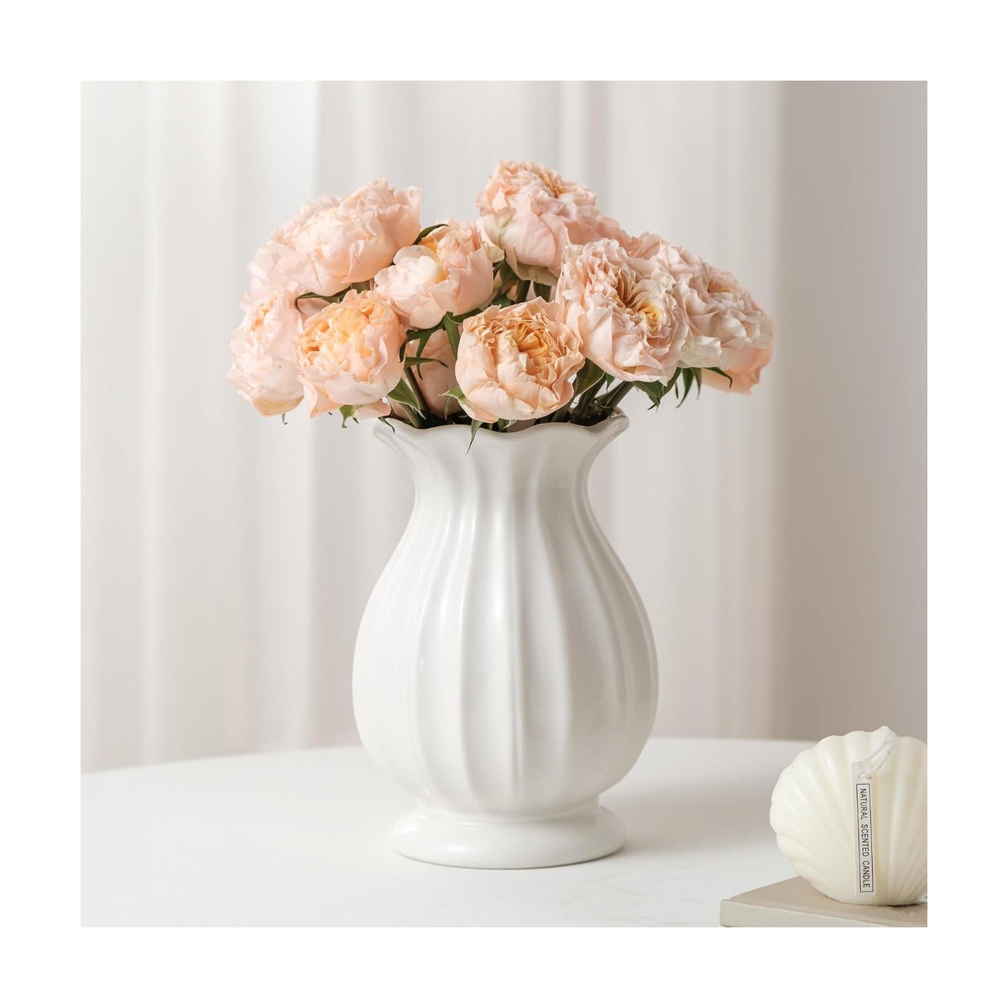 Ceramic Vase / Unique Vases for Farmhouse / White / 7.8 Inch