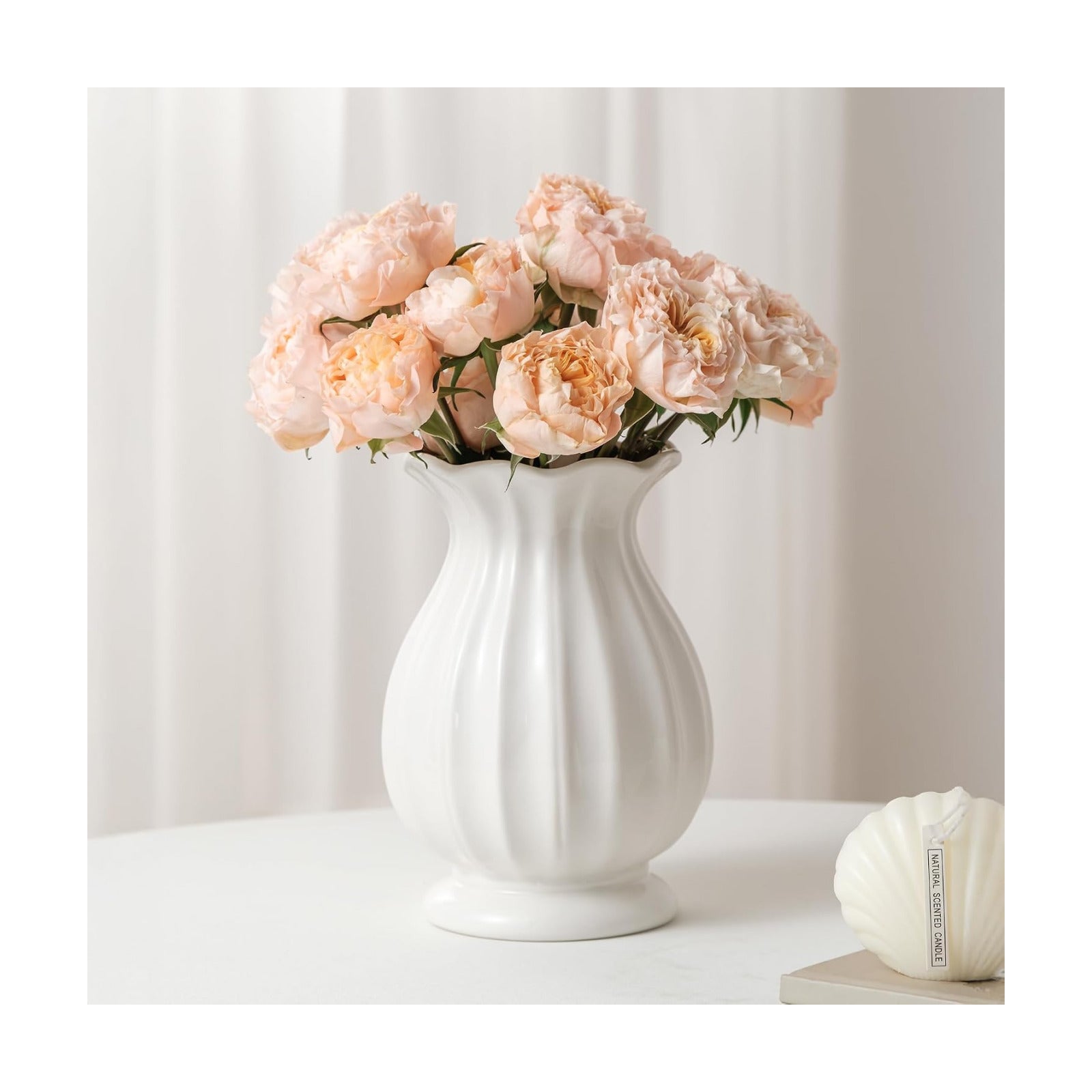 Ceramic Vase / Unique Vases for Farmhouse / White / 7.8 Inch