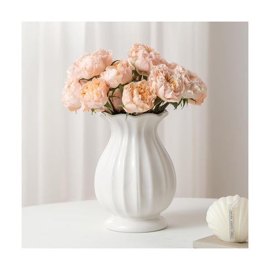 Ceramic Vase / Unique Vases for Farmhouse / White / 7.8 Inch