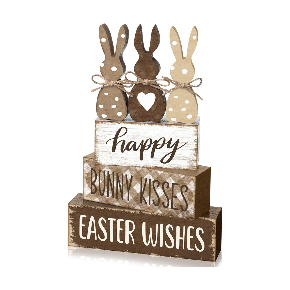 Yousoontic 4 Pcs Rustic Easter Bunny Wooden Table Decorations, Spring Farmhouse Rabbit Tiered Tray Sign Country Table Top Centerpiece Decorative for Home Entryway Office Desk Mantel Room Decor, Gift