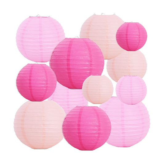 BEISHIDA Pink Mix Paper Lanterns 12Pcs 6/8/10/12 Inch Round Chinese Lamp