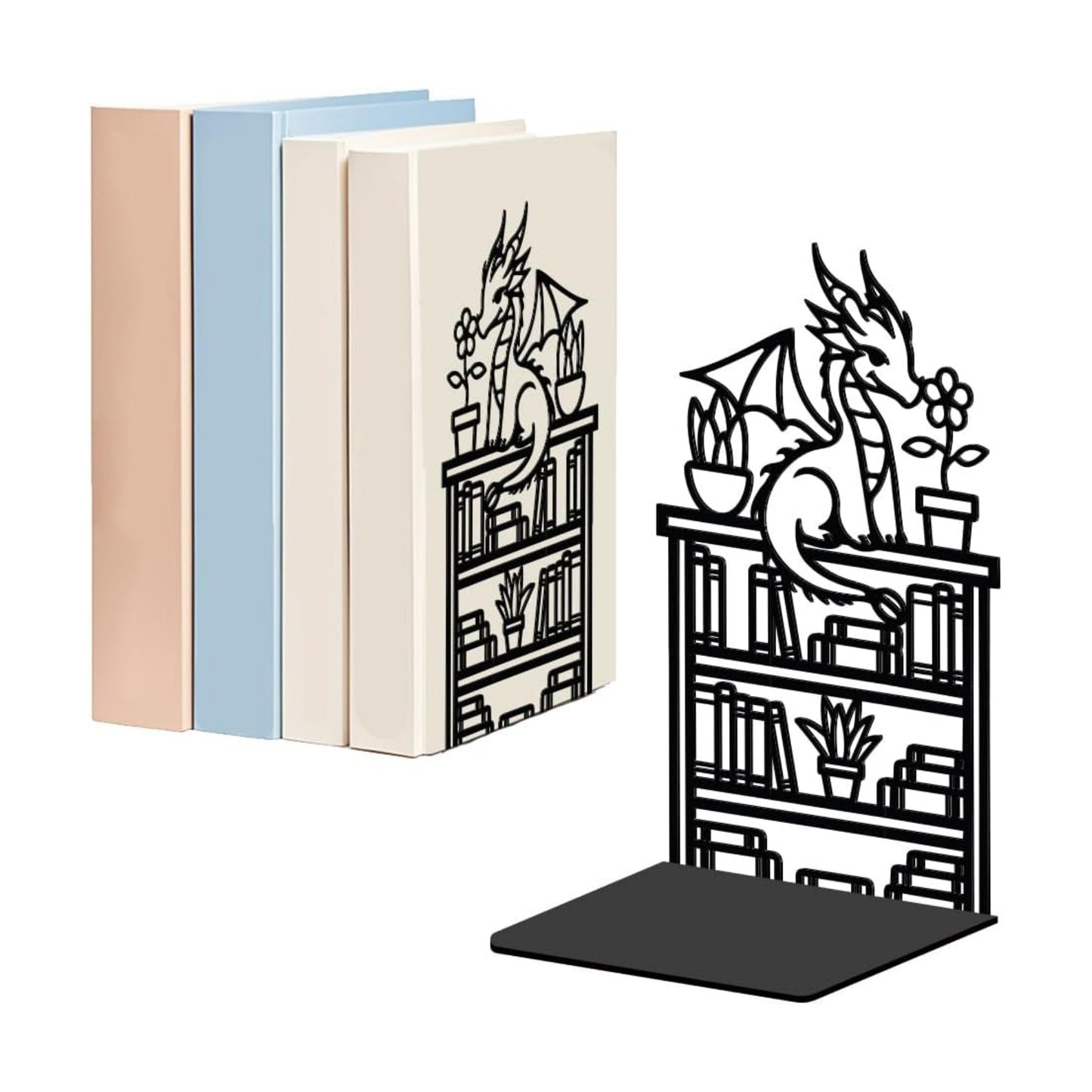 Dragon Reading Book Metal Bookends / Dragon Bookshelf