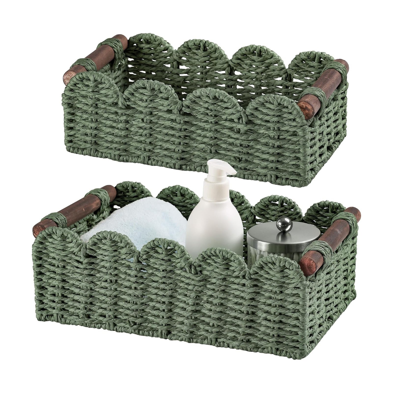Storage Basket Wicker Baskets for Organizing Toilet Paper Storage Basket for Toilet Tank Top / Green