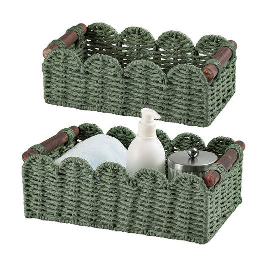 Storage Basket Wicker Baskets for Organizing Toilet Paper Storage Basket for Toilet Tank Top / Green
