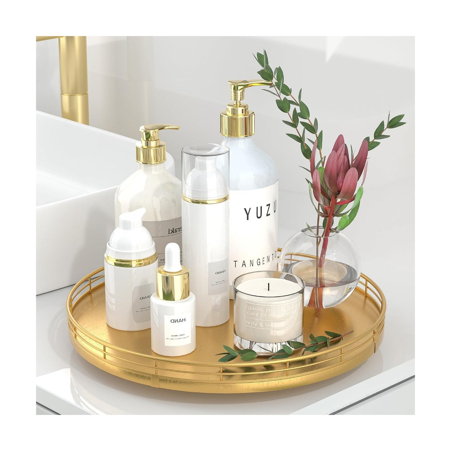 Oak Wood Lazy Susan Turntable Organizer for Dining Coffee Table / Golden / Gold / Set of 12