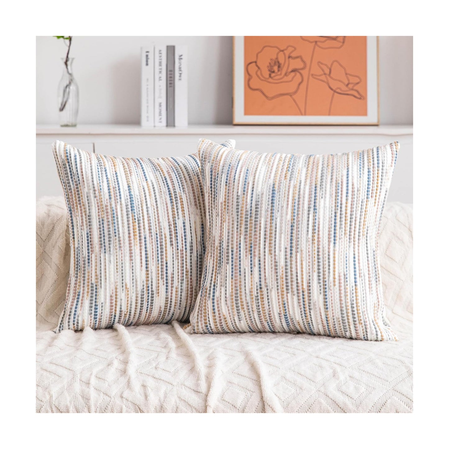 Boho Couch Throw Pillow Covers Grey Blue Striped Decorative / Blue Grey Striped / 18 x 18 / Set of 2
