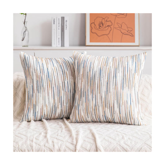 Boho Couch Throw Pillow Covers Grey Blue Striped Decorative / Blue Grey Striped / 18 x 18 / Set of 2
