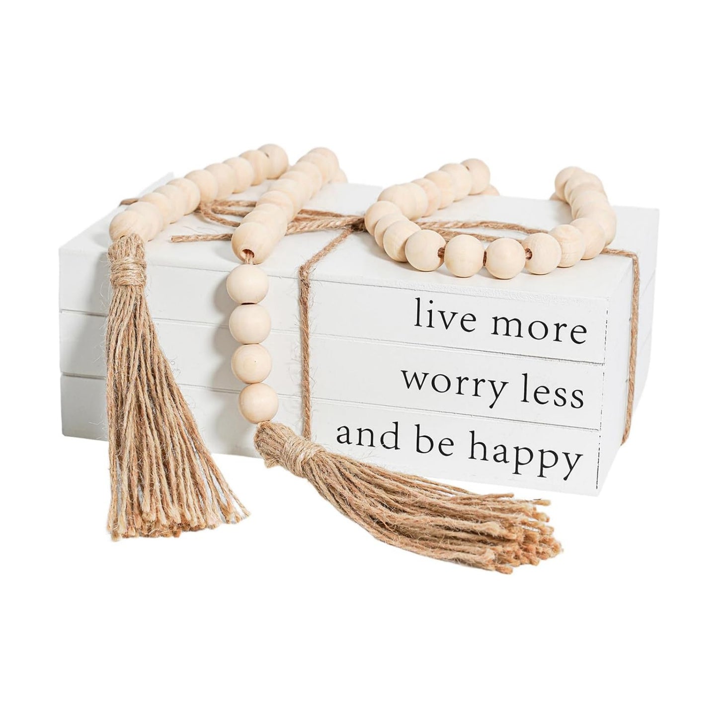 Wooden Faux Book for Decoration / Live More Worry Less