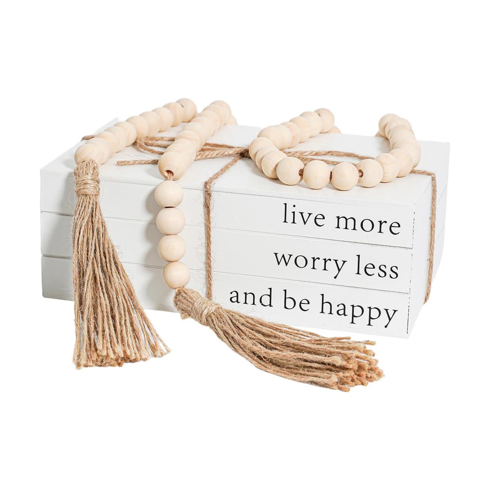 Wooden Faux Book for Decoration / Live More Worry Less
