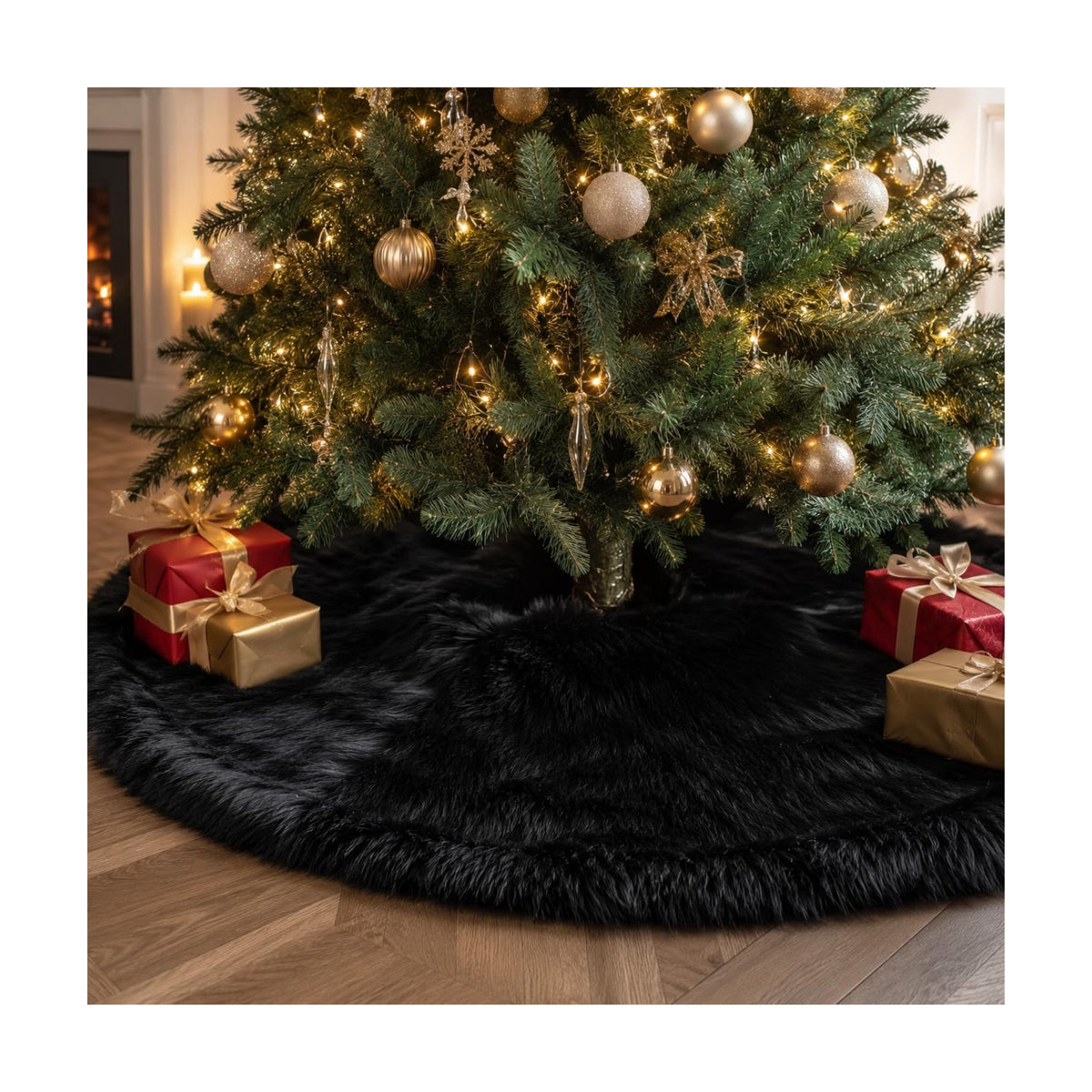AOGU 36 Inch Black Christmas Tree Skirt, Faux Fur Halloween Tree Skirt