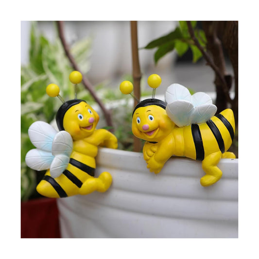 Set of 2 Bee Figure Plant Pot Hanger, Turtle Flower Pot Hugger, Resin Bees Statue, Funny Pot Huggers for Planters, Cute Climbing Animal Flower Pot Hugger, Garden Fence Balcony Patio Yard (BEE)