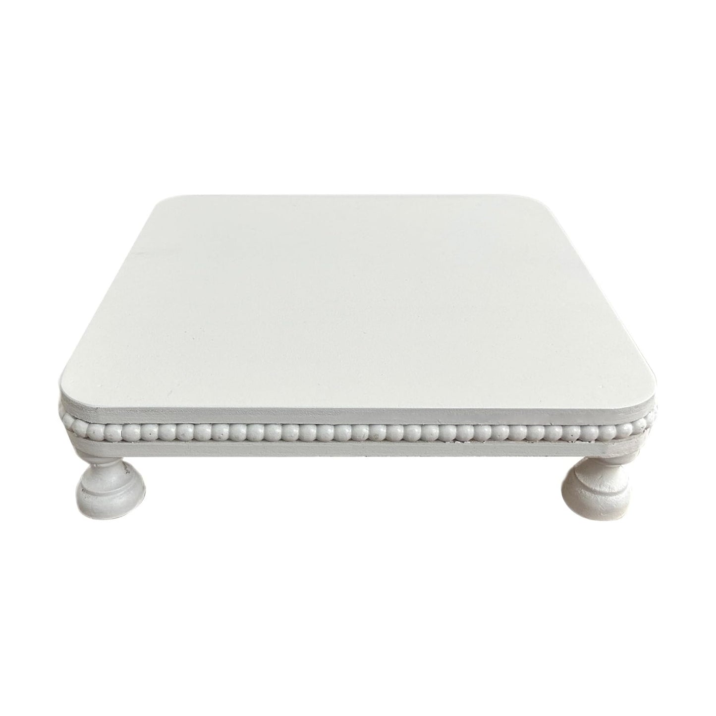 12" Decorative Beaded Pedestal Stand / White