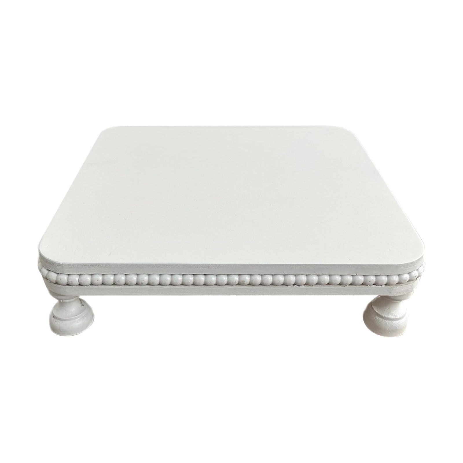 12" Decorative Beaded Pedestal Stand / White