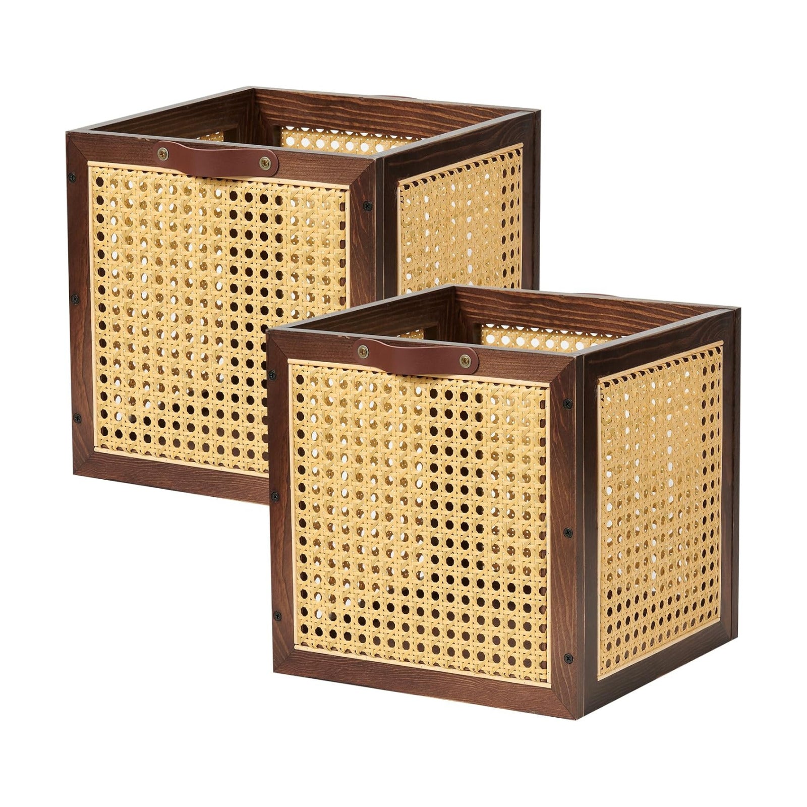 Rattan Storage Cubes Wooden Storage Baskets Boxes Decorative Handmade / Walnut / Natural / Set of 2