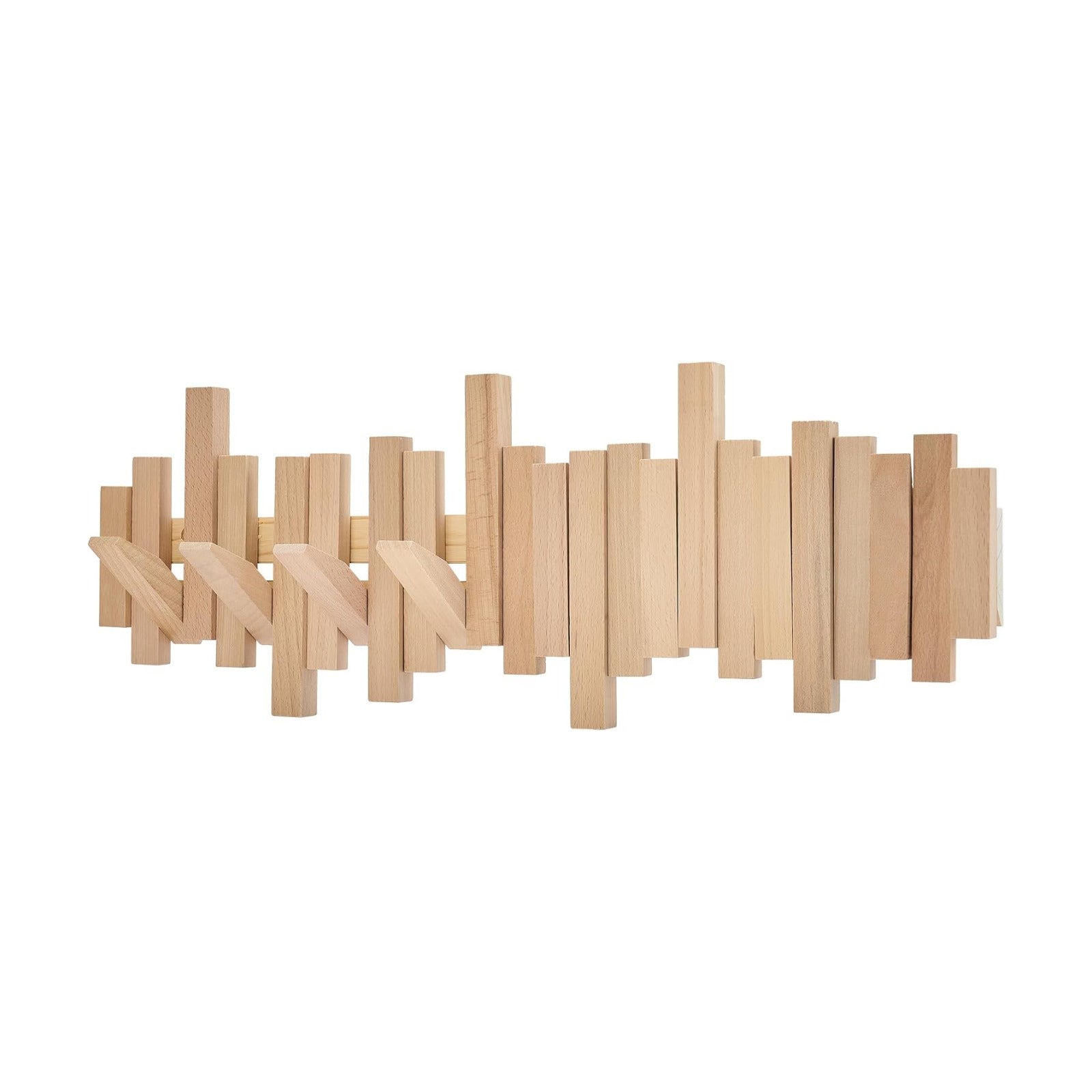 Natural Wood Wall Mounted Piano Coat Rack | Mounted Coat | Flip Up Wall Hook 8 Hooks | Entry Art Hooks in Walnut (Wood