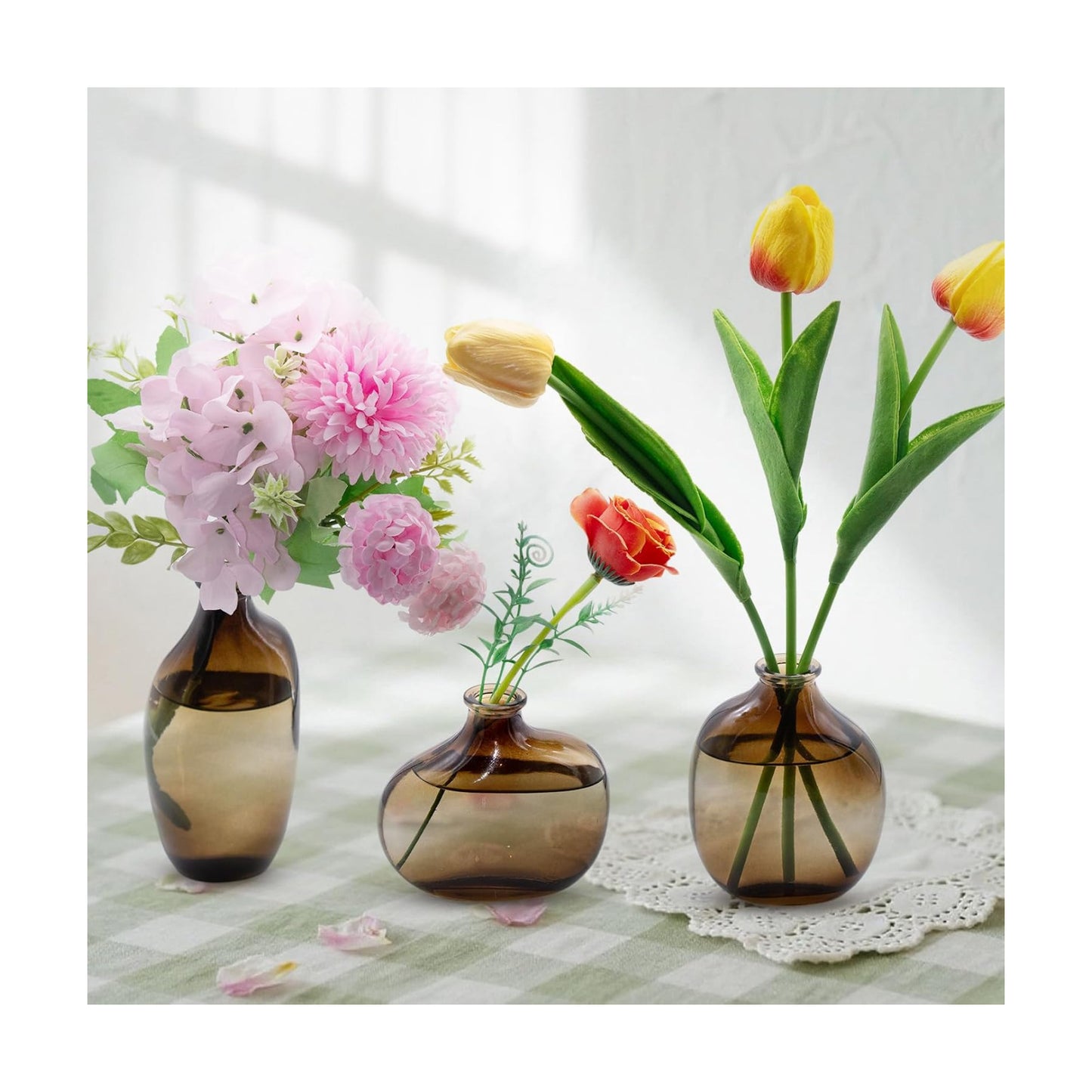 Glass Bud Vases / Amber / Set of 3