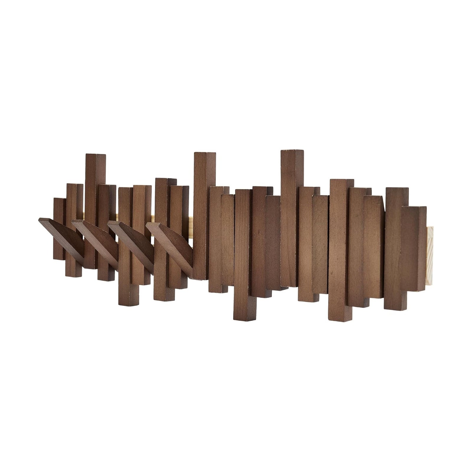 Natural Wood Wall Mounted Piano Coat Rack | Mounted Coat | Flip Up Wall Hook 8 Hooks | Entry Art Hooks in Walnut