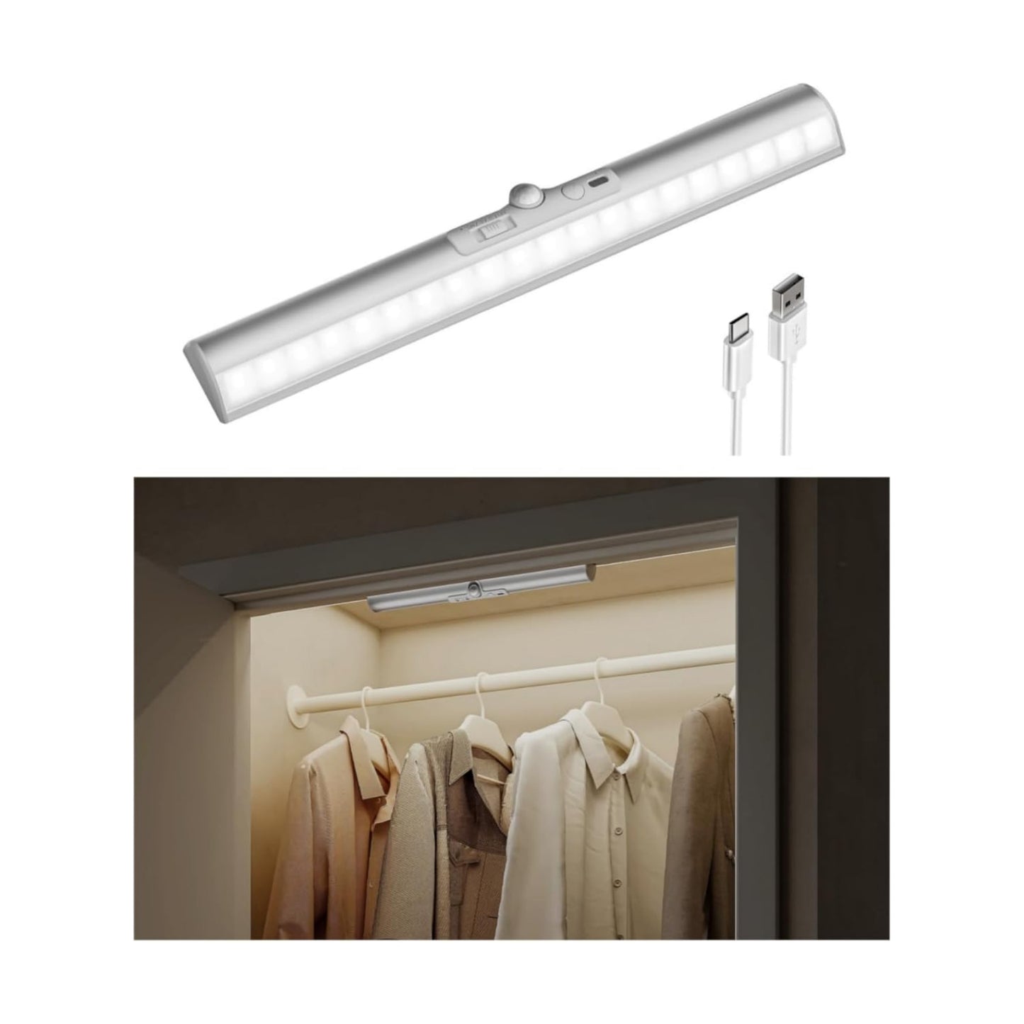 EZVALO 15-inch Motion Sensor Closet Light with Rotatable Sensor | Rechargeable, Eye- Protection, Wireless, 3 Color