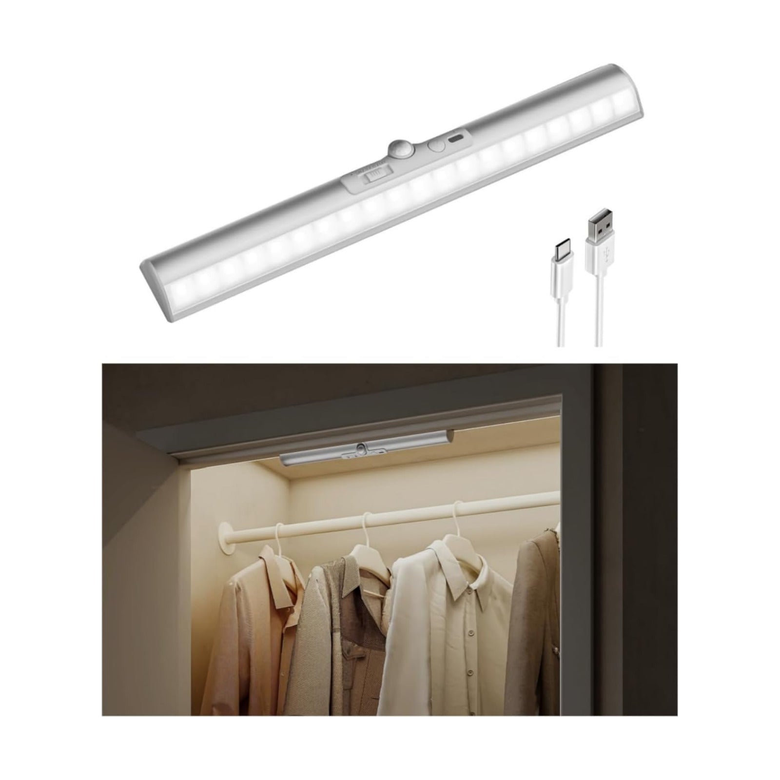 EZVALO 15-inch Motion Sensor Closet Light with Rotatable Sensor | Rechargeable, Eye- Protection, Wireless, 3 Color