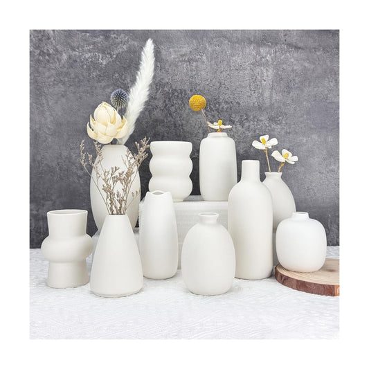 Small Ceramic Flower Vases Bulk Bud Vases / White-10 / Set of 10