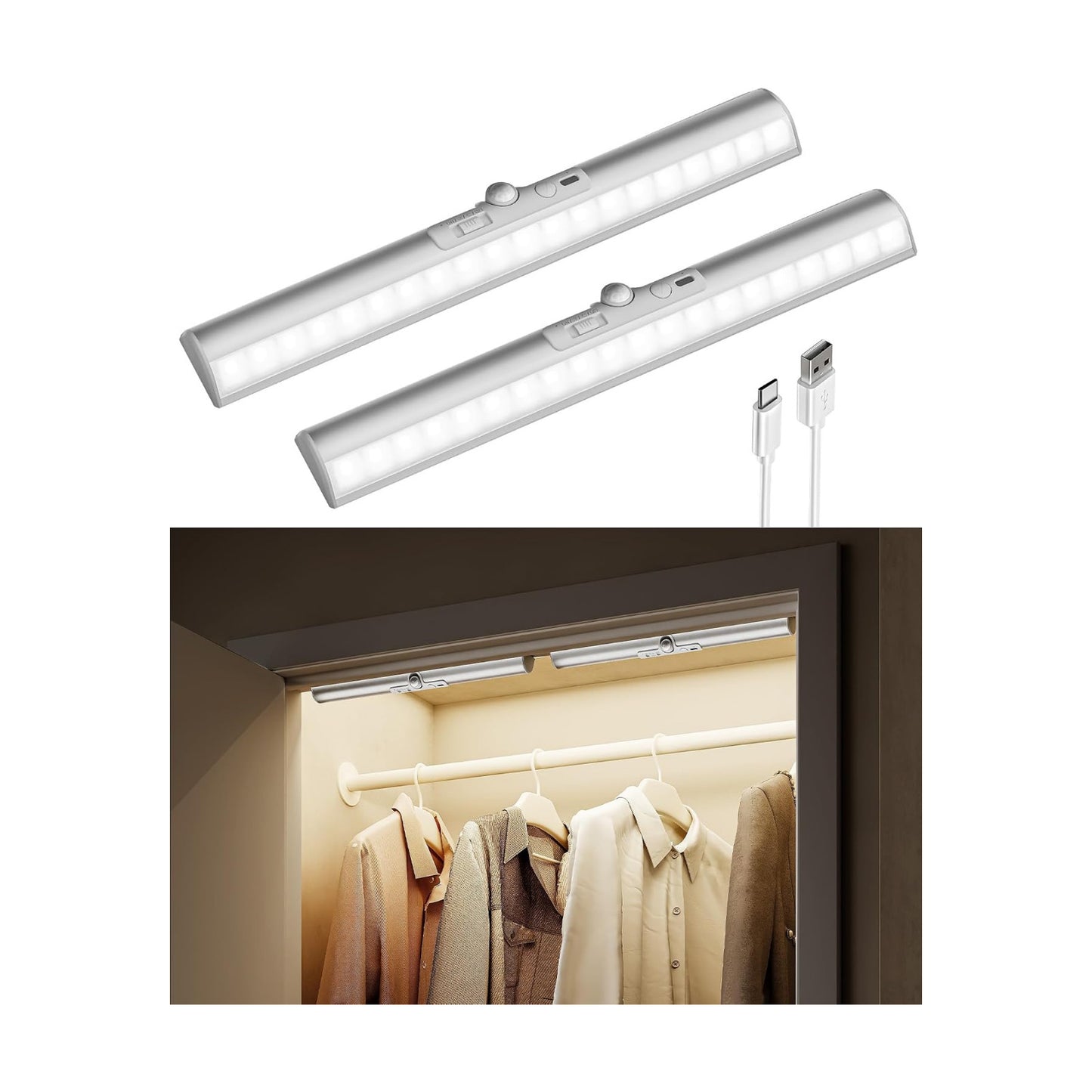 EZVALO 13-inch Closet Lights, Motion Sensor Lights Indoor | Rotatable Sensor, Glare-Free, Rechargeable Battery