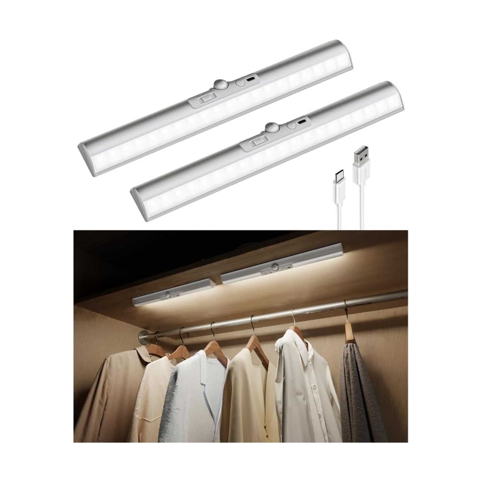 EZVALO 15in Closet Lights, Motion Sensor Lights | Rotatable Sensor, Rechargeable Battery, No-Glare, 3 Color Temps