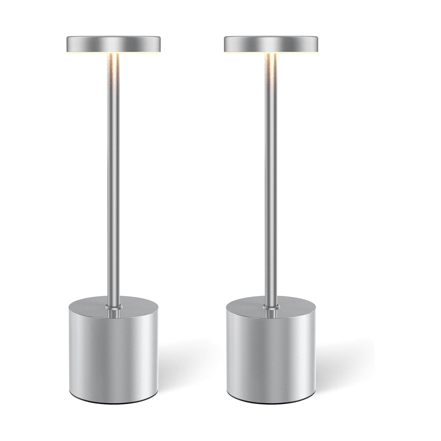 AUDLES Silver Rechargeable Table Lamps 2 Pack, Cordless Battery Operated LED Desk Lamp with Touch Control, 3 Color