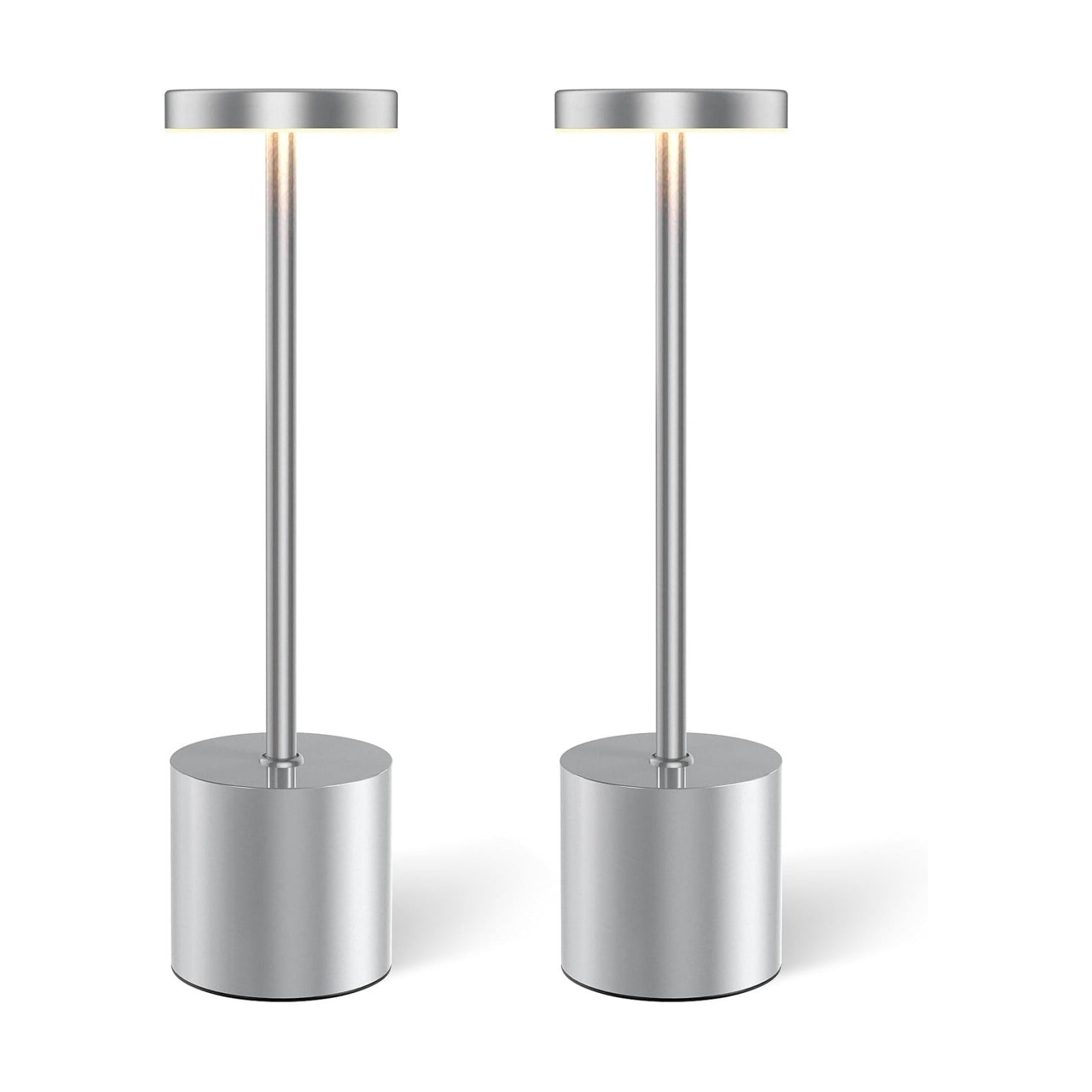 AUDLES Silver Rechargeable Table Lamps 2 Pack, Cordless Battery Operated LED Desk Lamp with Touch Control, 3 Color