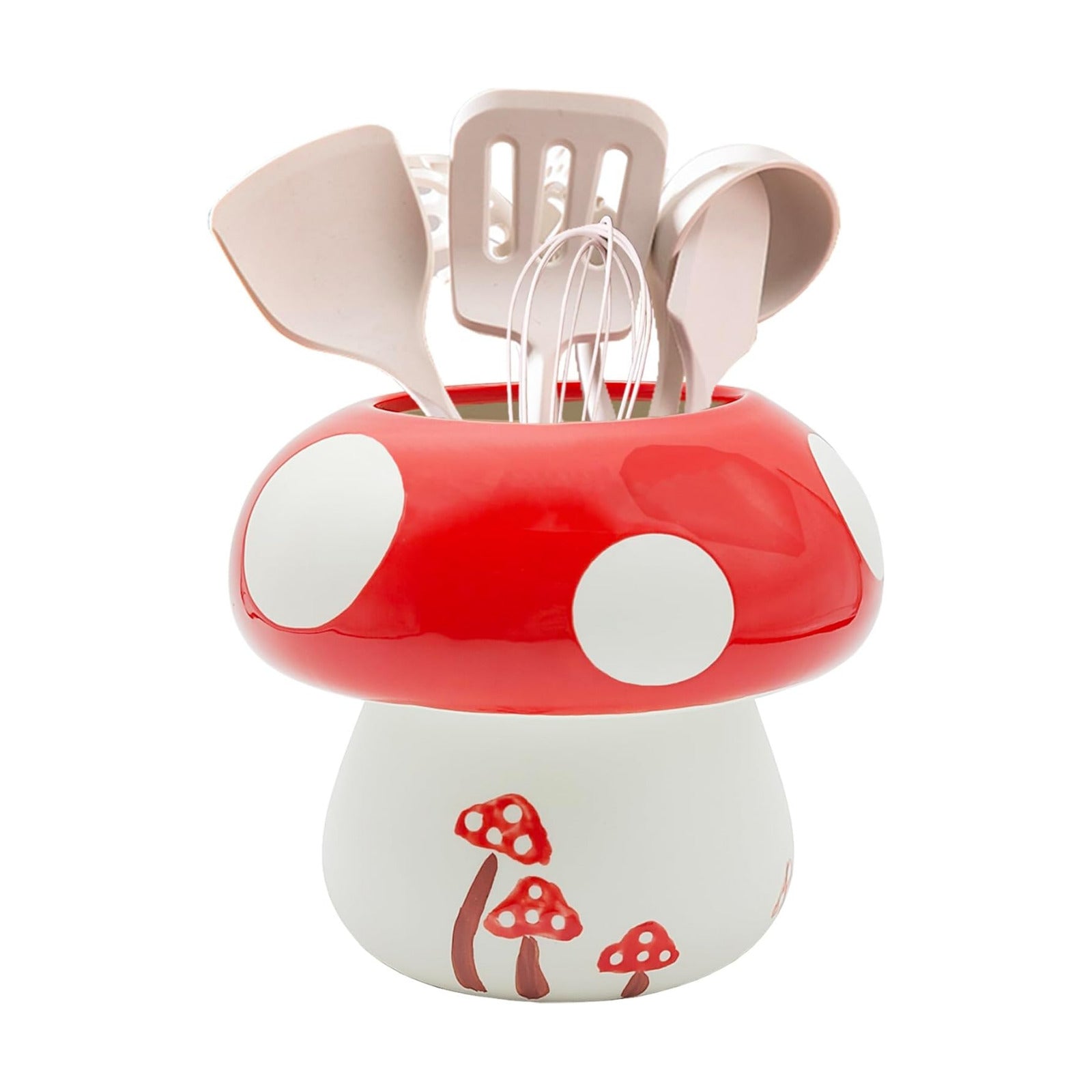 Mushroom Kitchen Utensil Holder for Countertop Mushroom Decor Ceramic Cooking Utensil Crock Large