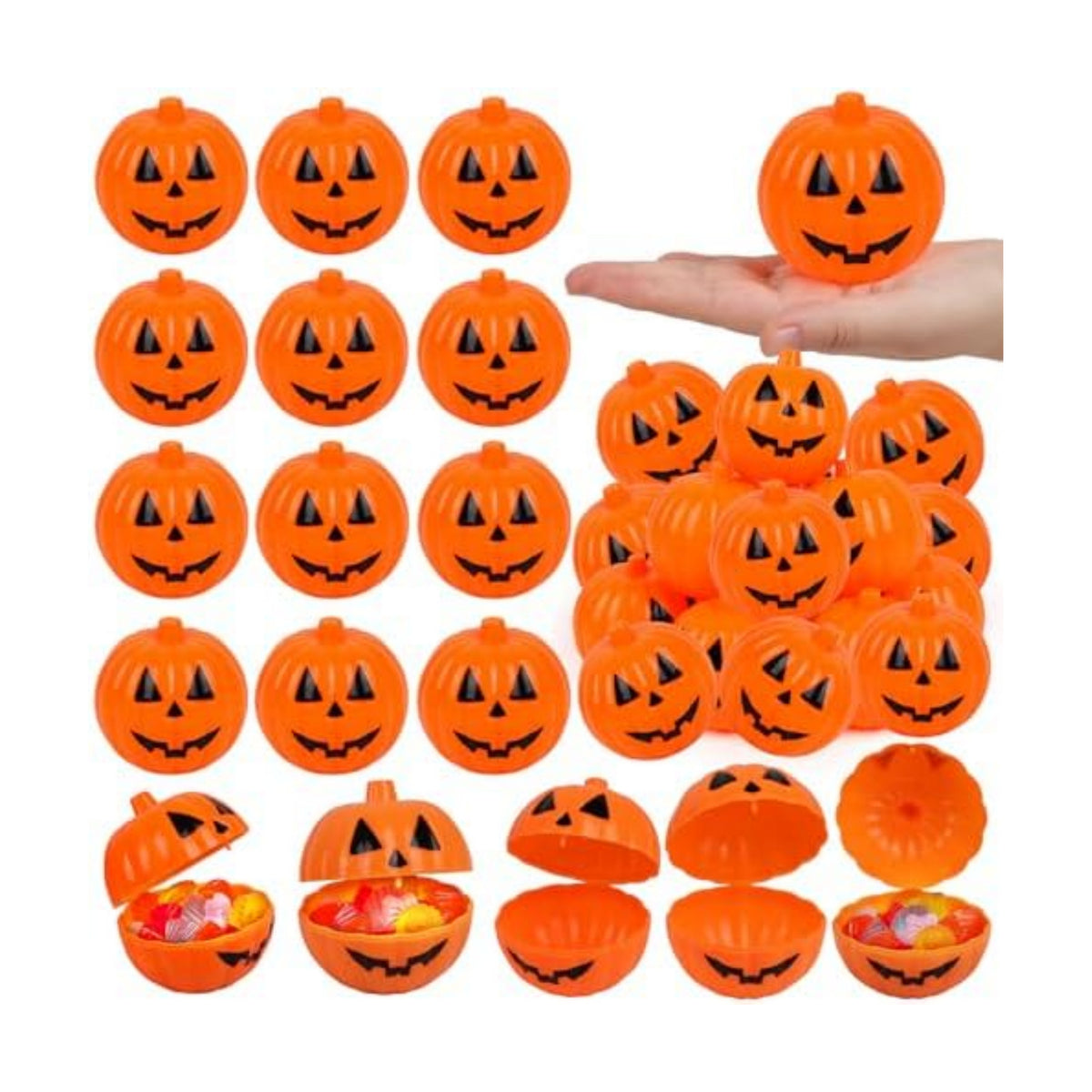 FOIMAS Halloween Pumpkin Candy Box,36pcs Mini Plastic Pumpkin Containers Fillable Candy Treat Box for Trick or Treat Halloween Party Decoration