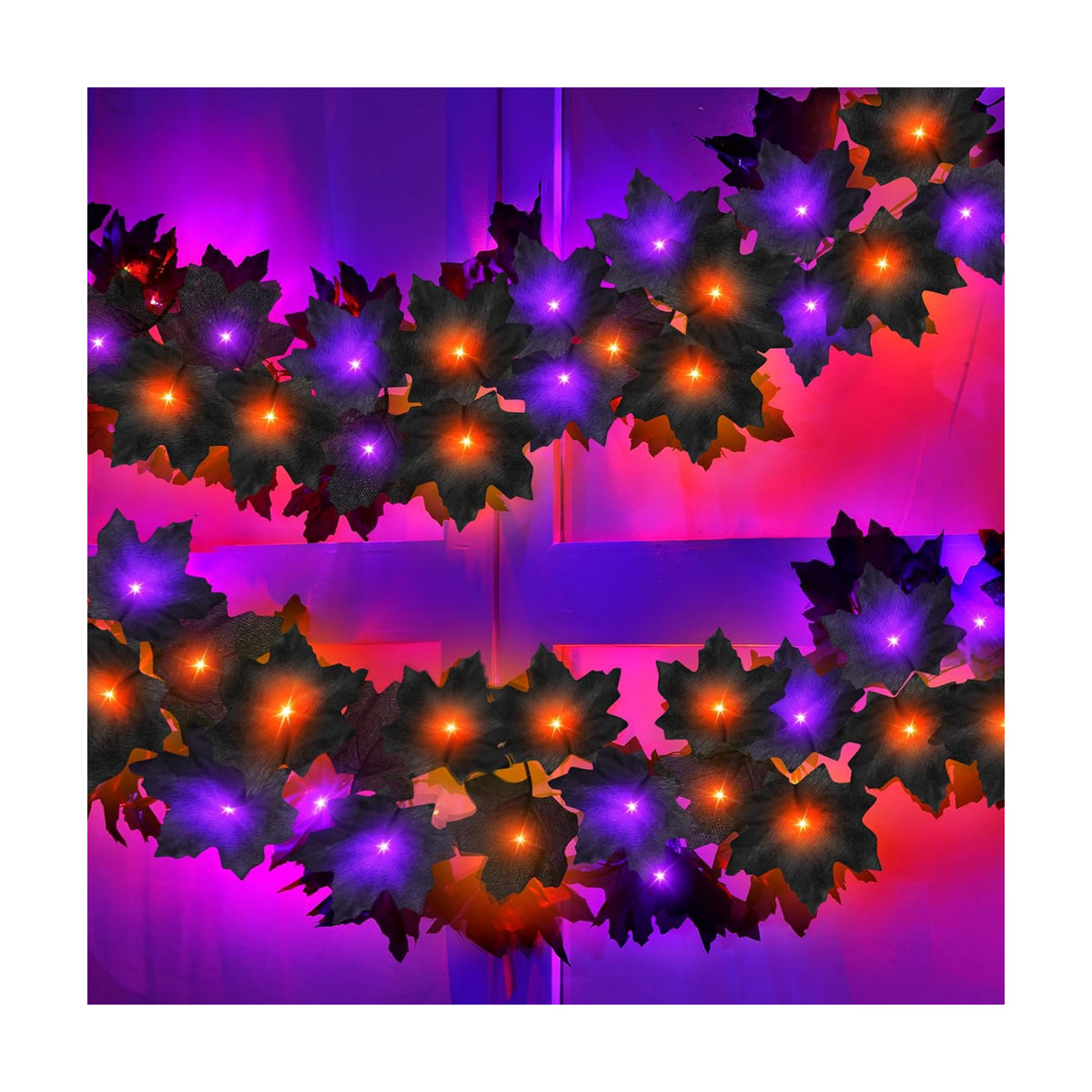 Timer - 2 Pack Halloween Garland with Purple Orange Lights Battery Operated