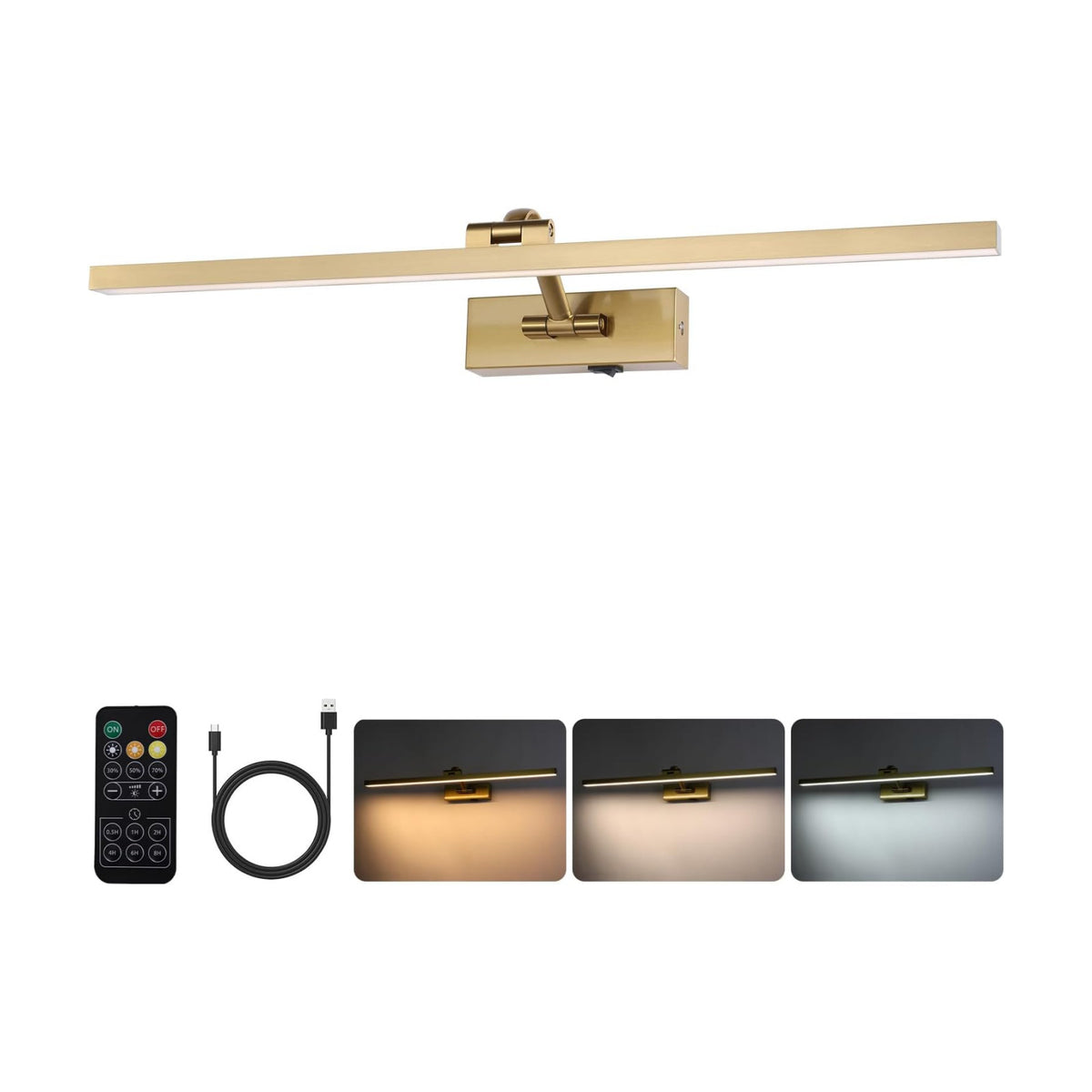 Wireless Picture Lights for Wall Battery Operated, Brass Art Lighting for Paintings Rechargeable Gallery lights with
