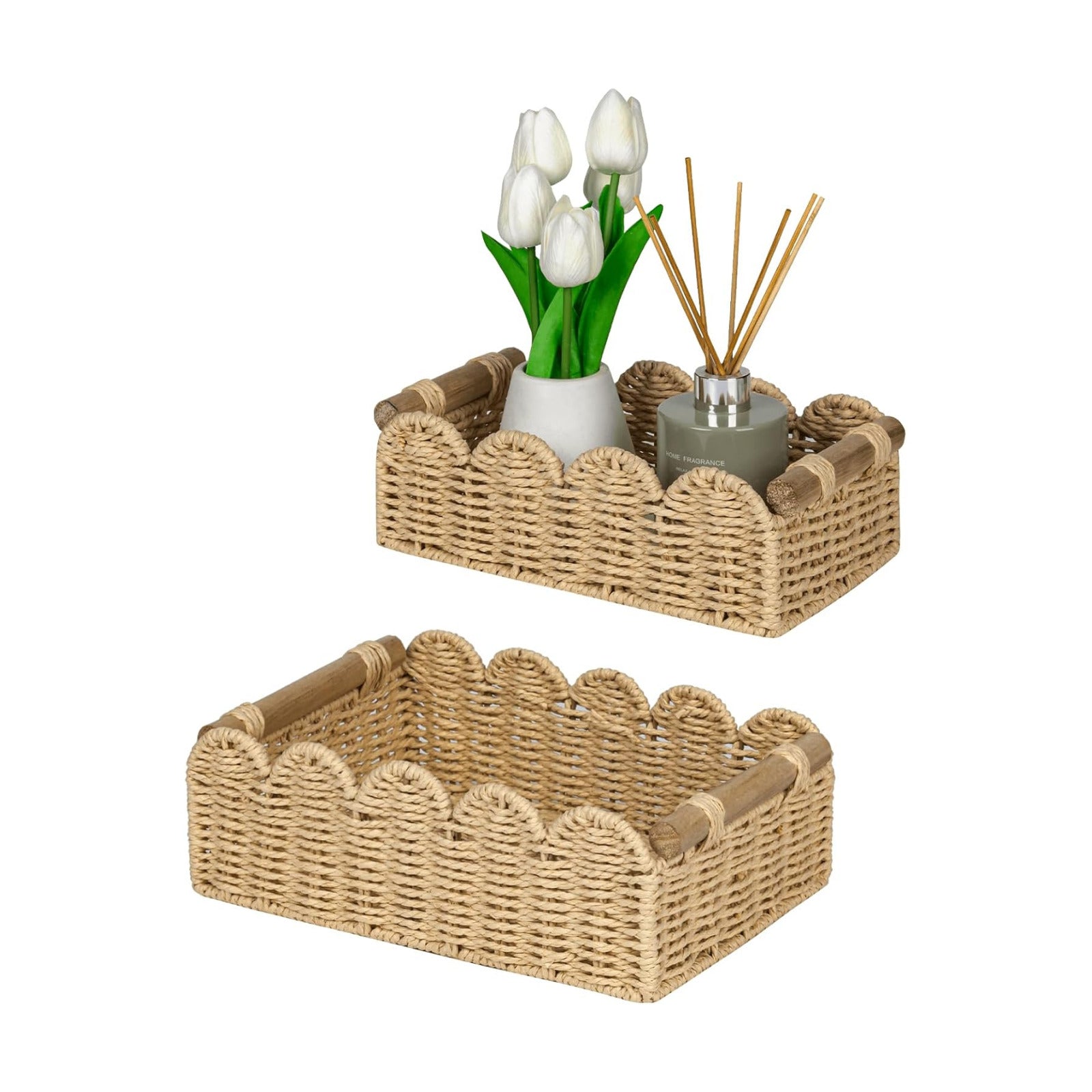 Scalloped Decorative Baskets for Over Toilet Shelves / Beige / Small