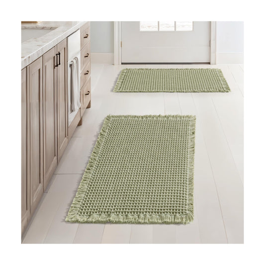 MIULEE Set of 2 Waffle Bathroom Rugs Boho Bath Mat Sage Green 17x24 Inch