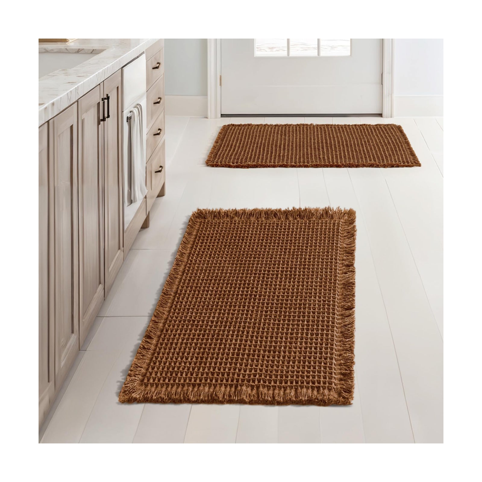 MIULEE Set of 2 Waffle Bathroom Rugs Boho Bath Mat Caramel 17x24 Inch