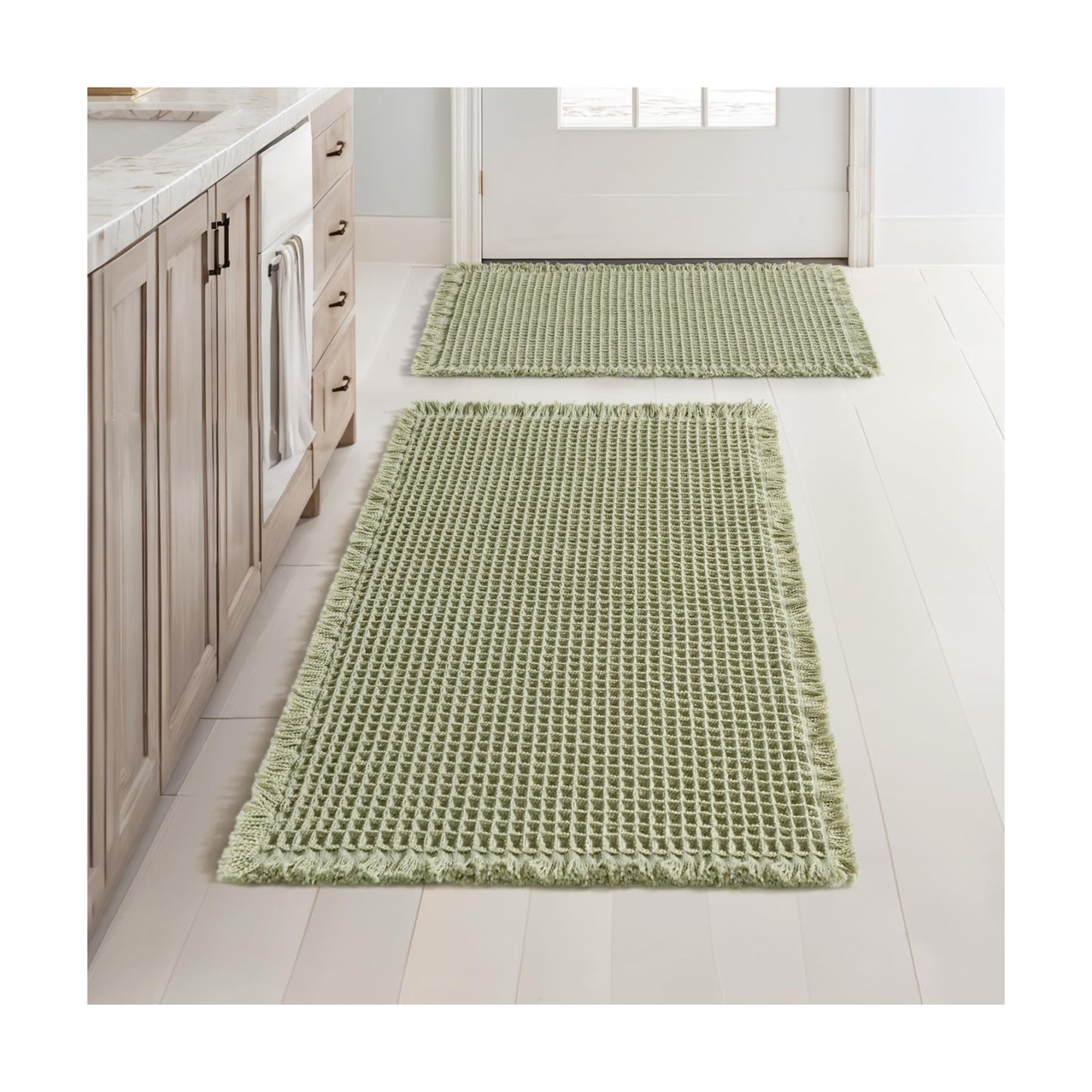 MIULEE Set of 2 Waffle Bathroom Rugs Sage Green Bath Mat 17"x24"+18"x30"
