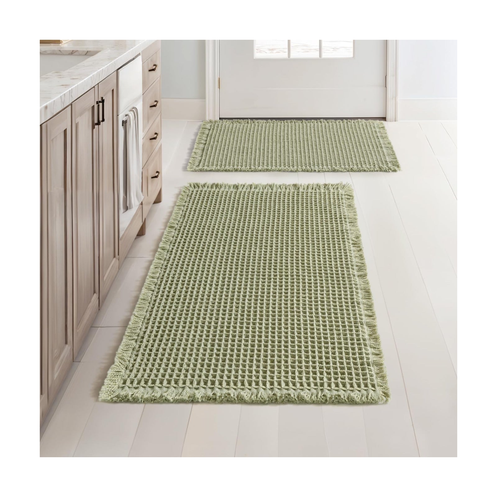 MIULEE Set of 2 Waffle Bathroom Rugs Sage Green Bath Mat 17"x24"+18"x30"