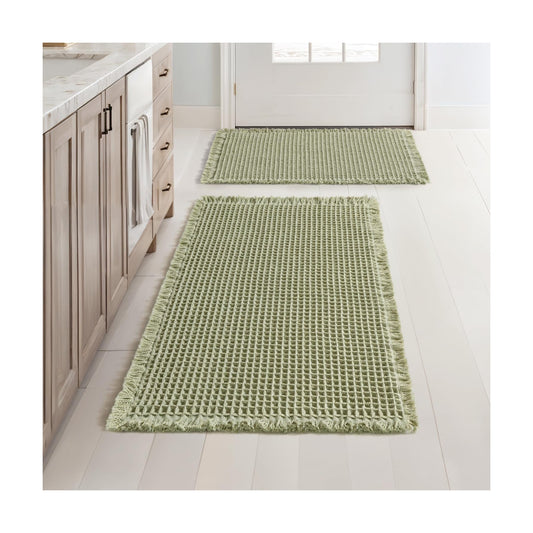 MIULEE Set of 2 Waffle Bathroom Rugs Sage Green Bath Mat 17"x24"+18"x30"