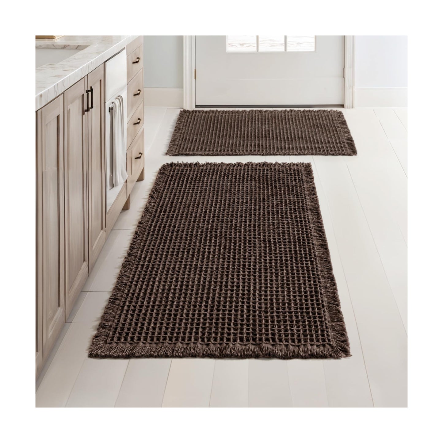 MIULEE Set of 2 Waffle Bathroom Rugs Chocolate Bath Mat 17"x24"+18"x30"