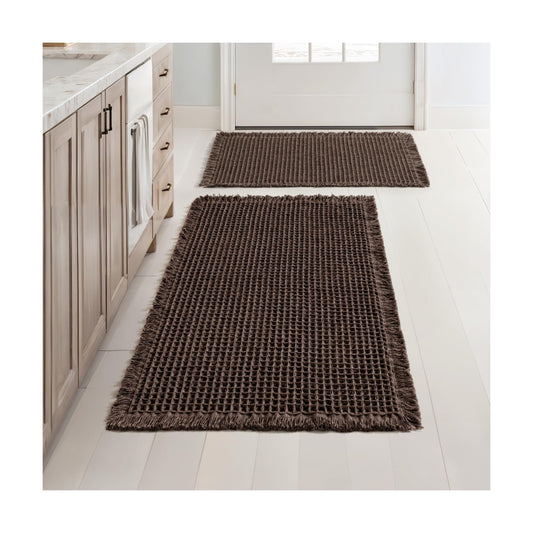 MIULEE Set of 2 Waffle Bathroom Rugs Chocolate Bath Mat 17"x24"+18"x30"