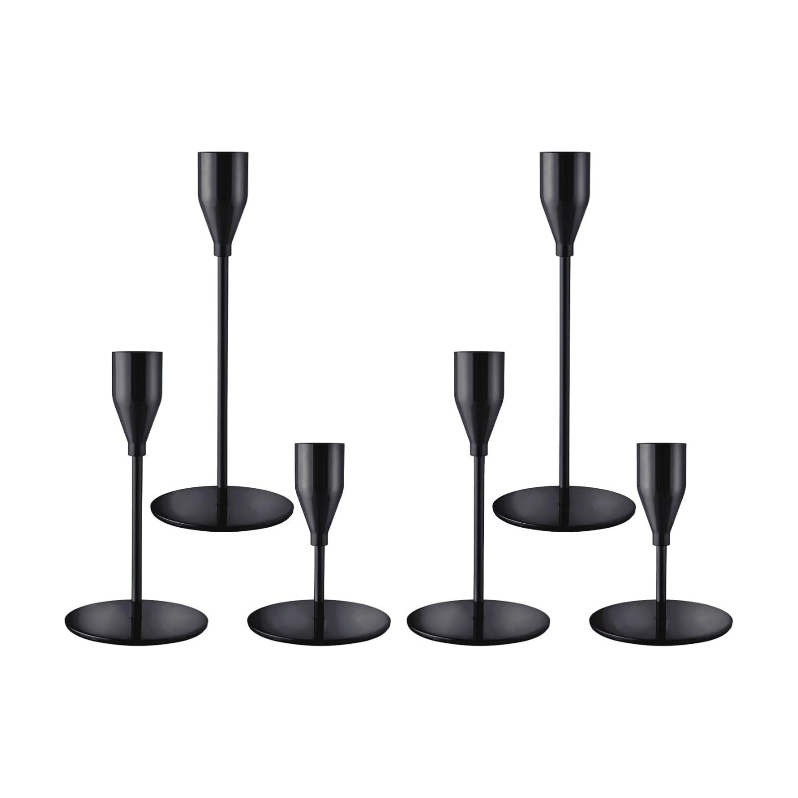 Black Candlestick Holders, Metal Taper Candle Holders, Set of 6 | Elegant matte black candle stands, 3 heights, for