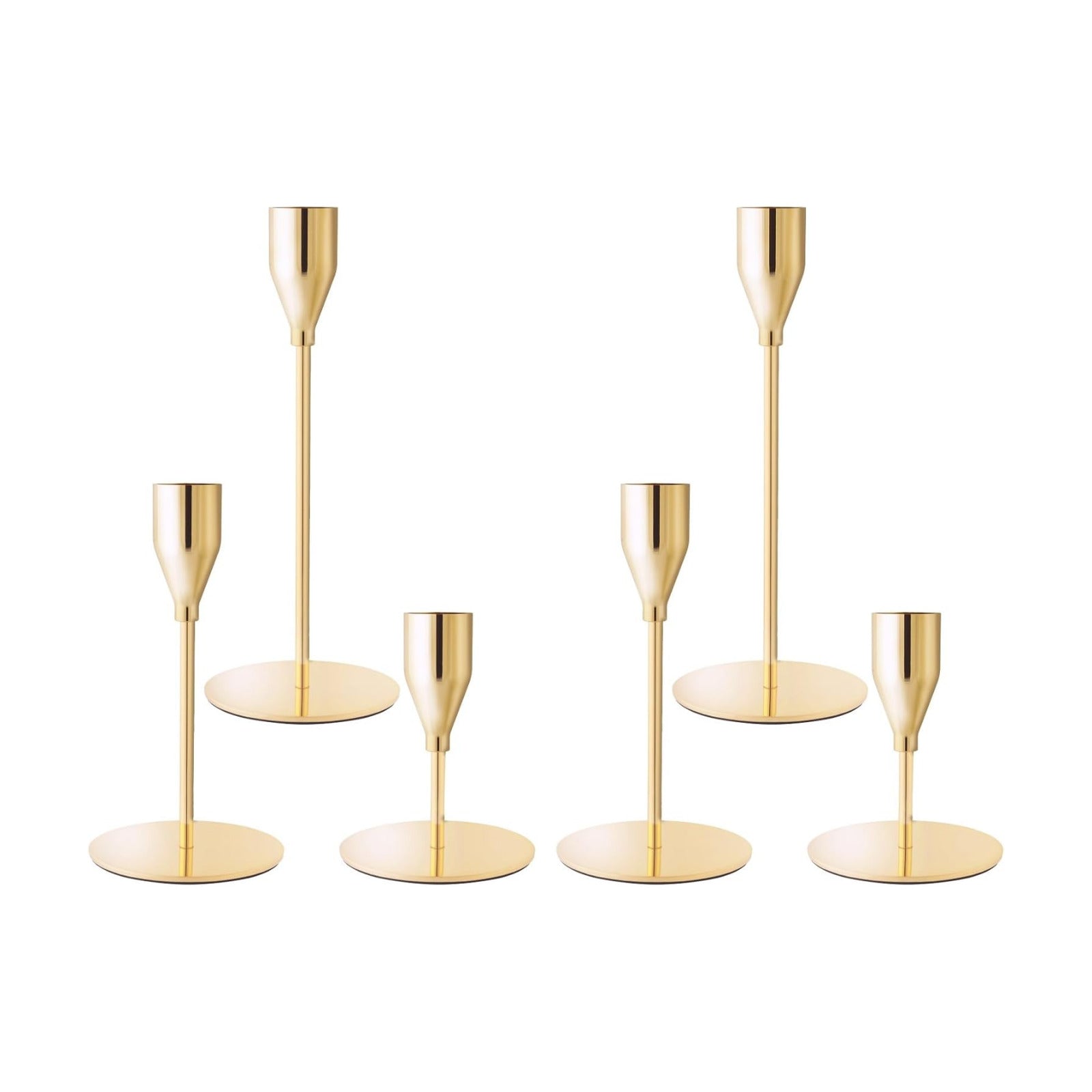 Gold Candlestick Holders, Metal Taper Candle Holders, Set of 6 | Elegant gold candle stands, 3 heights, for wedding