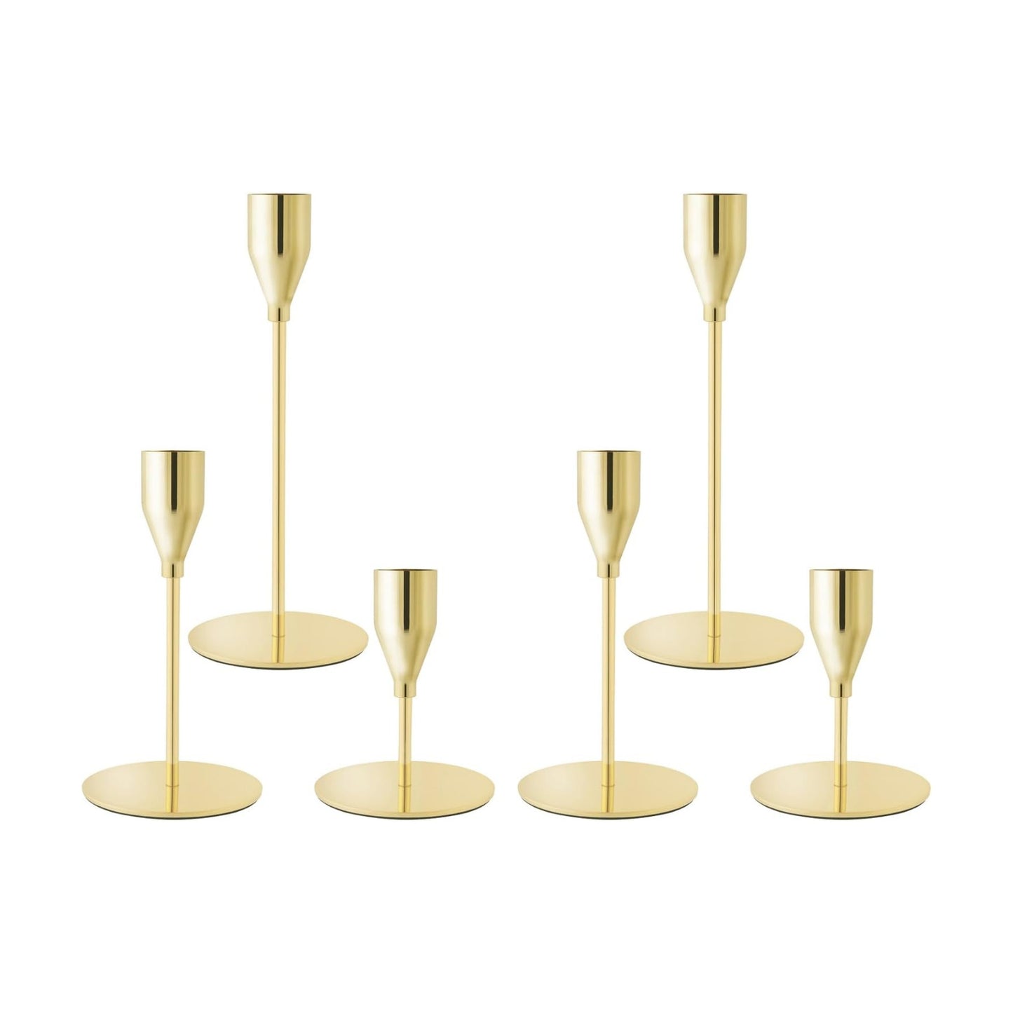 Gold Candlestick Holders, Metal Taper Candle Holders, Set of 6 | Elegant gold candle stands, 3 heights, for wedding