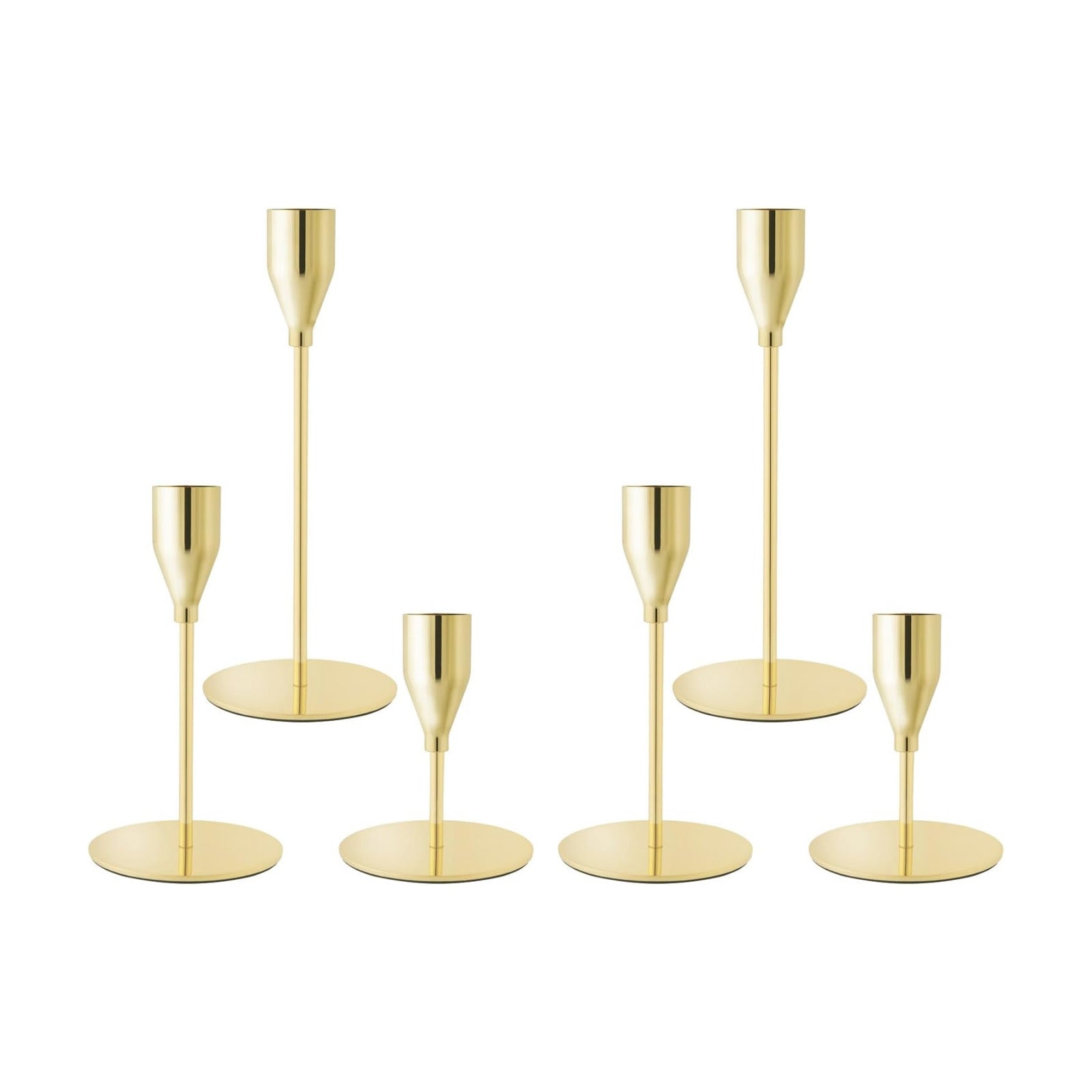 Gold Candlestick Holders, Metal Taper Candle Holders, Set of 6 | Elegant gold candle stands, 3 heights, for wedding