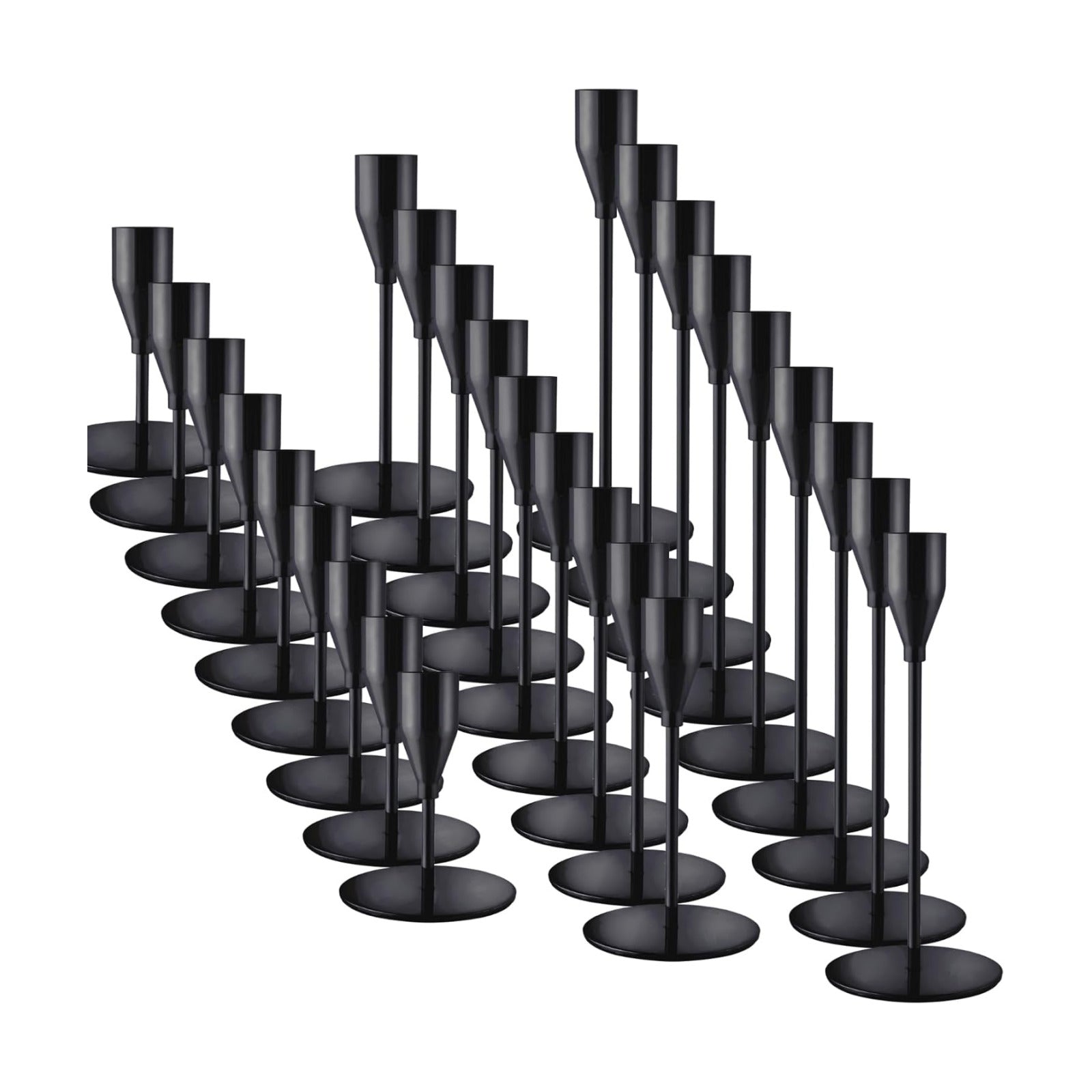 Black Candlestick Holders, Metal Taper Candle Holders,Bulk Set of 27 | Elegant matte black candle stands, 3 heights