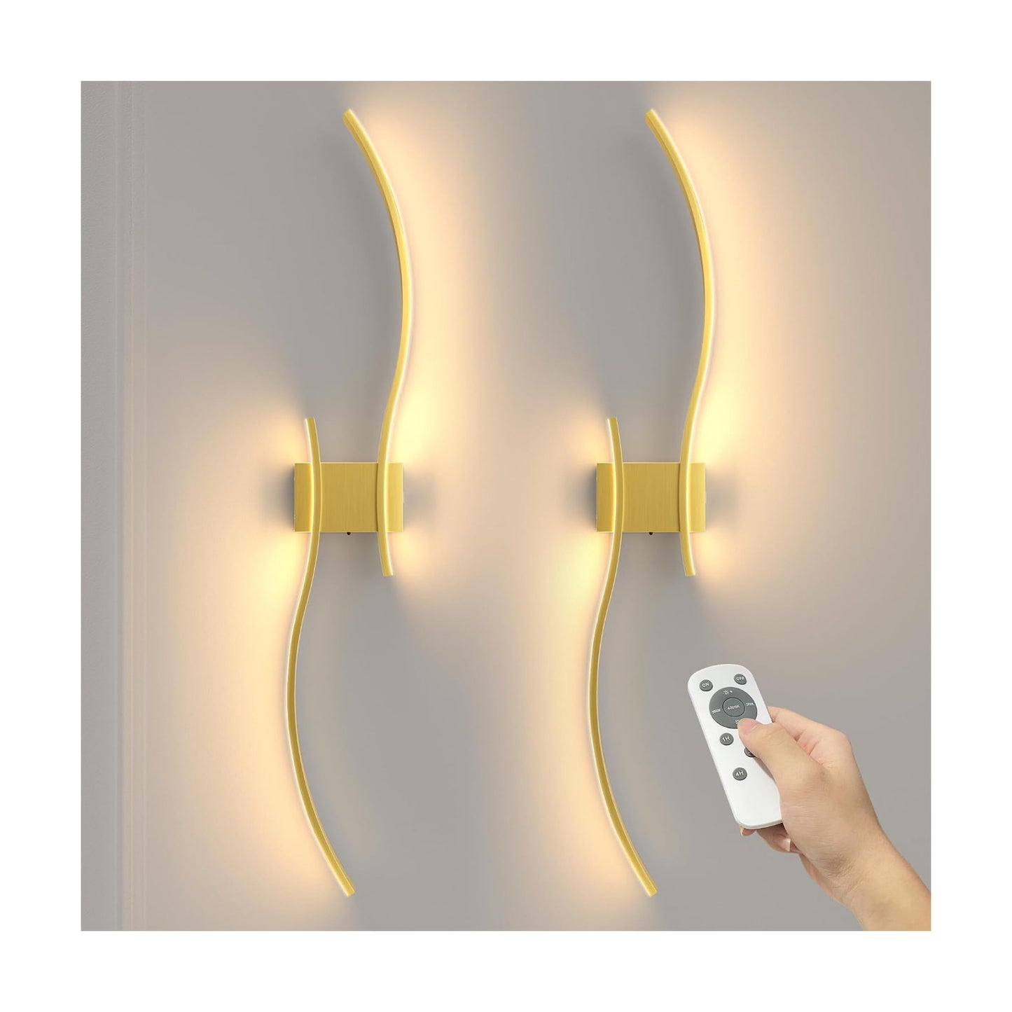 39.4 Inch Battery Operated Wall Sconce Set of 2, Gold Modern Rechargeable Wall Lights with Remote, 3CCT Dimmable