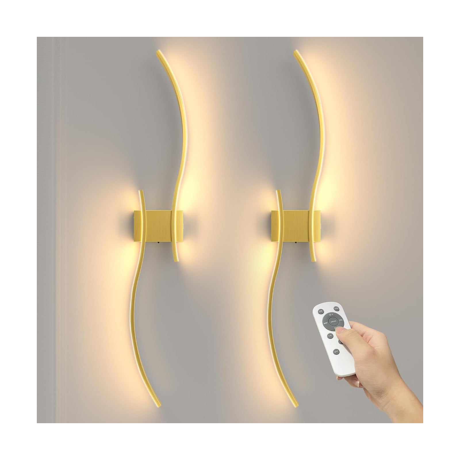39.4 Inch Battery Operated Wall Sconce Set of 2, Gold Modern Rechargeable Wall Lights with Remote, 3CCT Dimmable