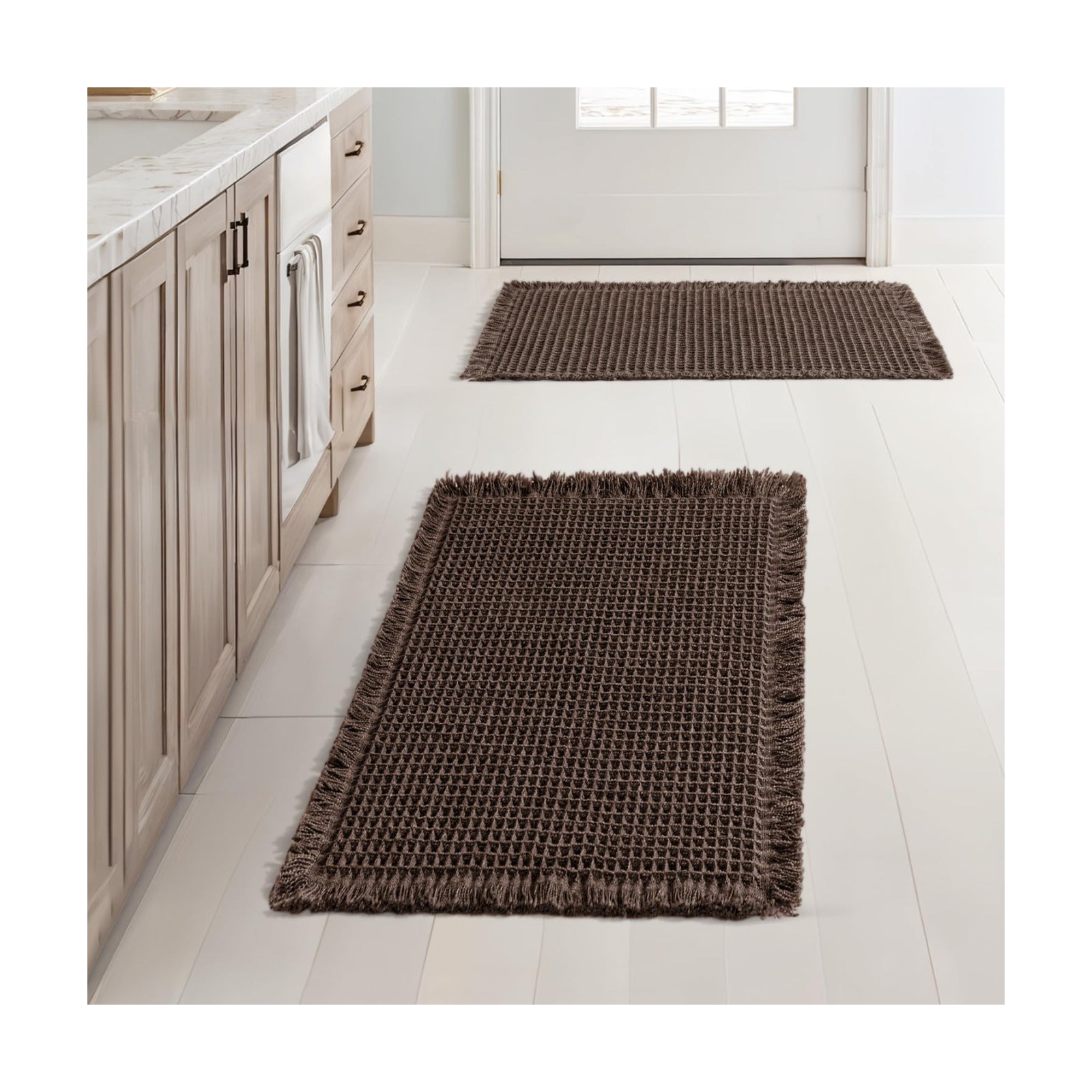 MIULEE Set of 2 Waffle Bathroom Rugs Boho Bath Mat Chocolate 17x24 Inch